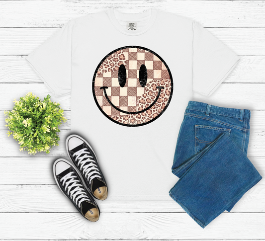 Leopard Checkered  Retro Smiley Face