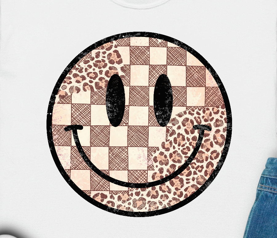Leopard Checkered  Retro Smiley Face